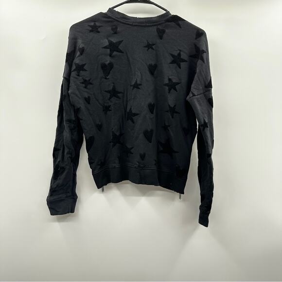 Rails Black Marlo Flocked Hearts and Stars Side Zipper Sweater Size S - Picture 4 of 9